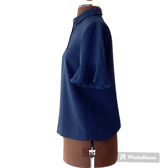 BR Navy Polo Top with Ruffle Sleeve - Picture 2 of 5